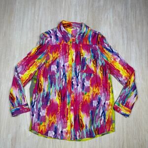 Soft Surroundings Multicolored Festival Vibrant Embroidered Beaded Shirt Large